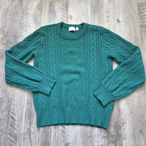 Cyrus Women's Cabincore Green Cable Knit Crewneck Sweater Size Large - Picture 2 of 5
